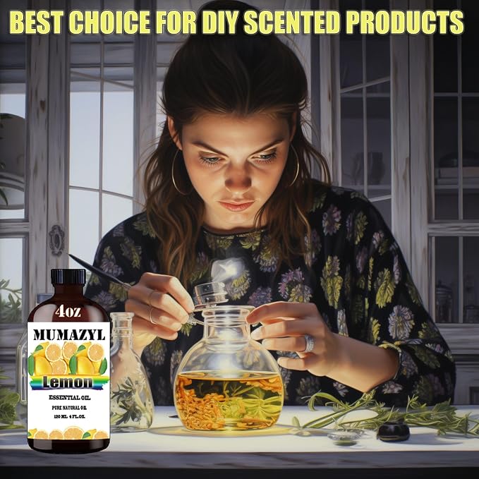 Lemon Essential Oil, Lemon Oil 4 Fl Oz 120ML for Diffuser Humidifier Yoga Cleaning DIY Candle Soap Making MUMAZYL Essential Oils