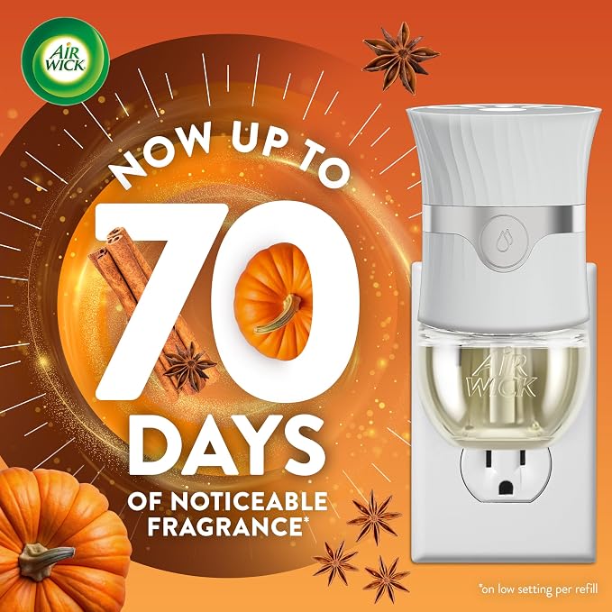 Air Wick Plug-In Scented Oil Refills, 4 Count, Pumpkin Spice, Air Freshener, Essential Oils, Eco Friendly