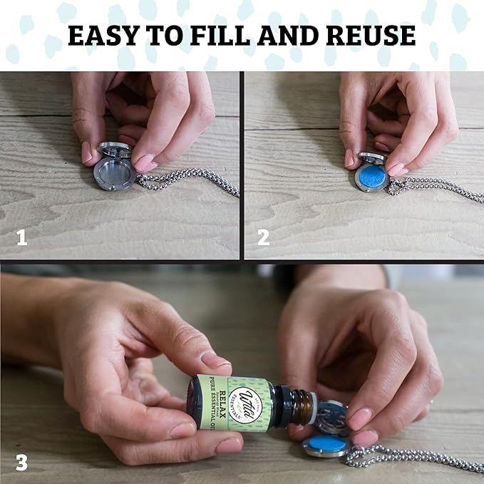 Wild Essentials Dragonfly Essential Oil Diffuser Nickel Free Alloy Locket Pendant with 24 inch Chain, 12 Color Refill Pads, Customizable Color Changing Perfume Jewelry for Aromatherapy