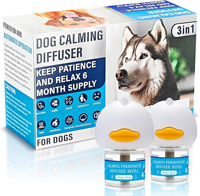 Dog Calming Pheromones Diffuser 3 in 1 Kit Appeasing Pheromone Diffuser to Calm (2 Plug in+2 Pack 48ml Refill) for Anxiety Relief Reduce Aggression Fighting Barking Stress 60 Day Supply(Tasteless)