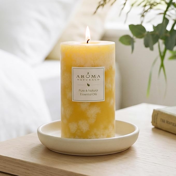 Aroma Naturals Orange and Lemongrass Essential Oil Scented Pillar Candle, Ambiance, 2.75 inch x 5 inch, Yellow