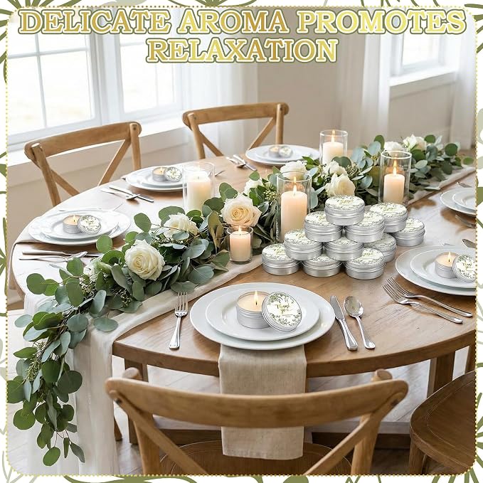 MTLEE 50 Pcs Sage Green Floral Wedding Candles Gift Favors for Guests 1 oz Lavender Scented Soy Wax Aromatherapy Candle for Bridal Shower Favors Rustic Wedding Party Guests