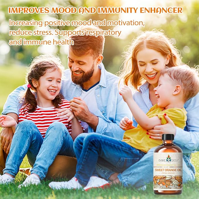 EVOKE OCCU 4OZ Orange Essential Oil Citrus Aromatherapy Oil for Diffuser, Home Cleaning, Skin & Hair Care, DIY Soap & Candle Making