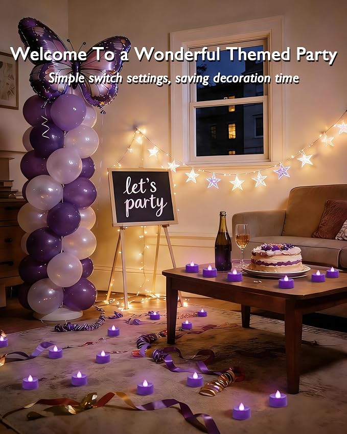Amagic Purple LED Tea Lights Candles, 24 Pack Battery Operated Flameless Tea Lights, Long Lasting Colored Tealight Candles for Halloween and Christmas, Theme Party, Wedding Table Decor, Mardi Gras