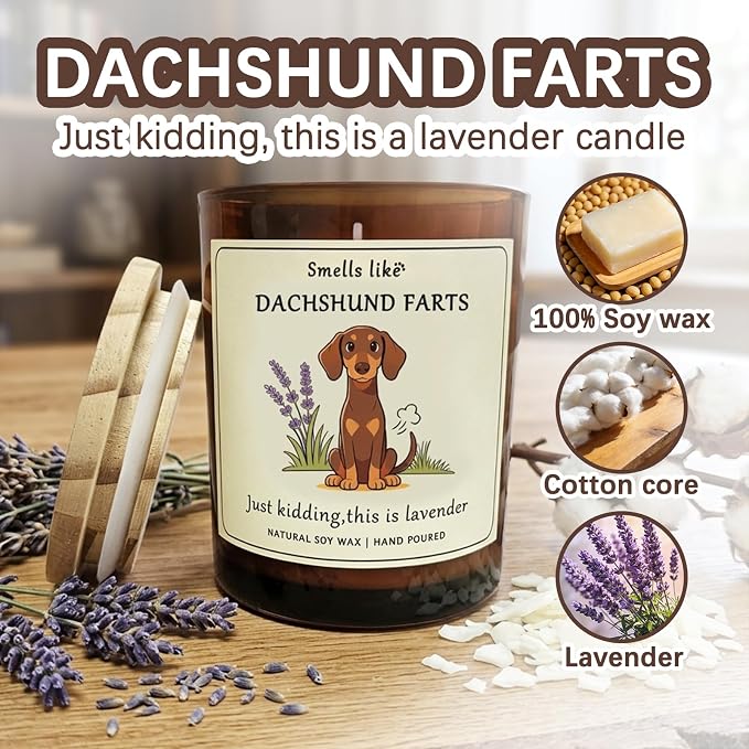 Gift for Dachshund pet Owners & Dog Lovers - Weiner Dog Mom Gifts for Women Crafted by Natural Soy Wax Lavender Pet Friendly Safe Scented Candle Perfect for Christmas Birthday Housewarming Decor