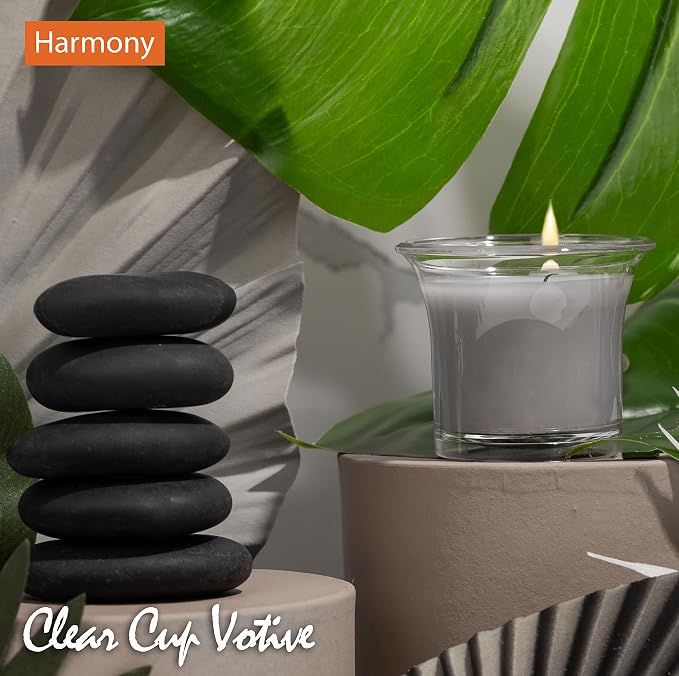 HYOOLA Clear Cup Scented Votive Candles - Harmony - 12 Hour Burn Time - 4 Pack - European Made