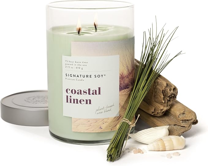 Signature Soy Lidded Coastal Linen Scented Candle, Extra Large Jar