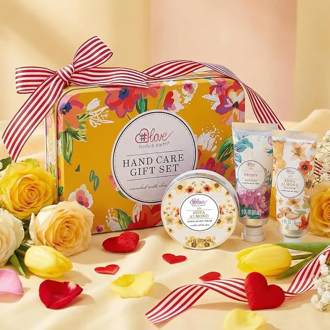 BODY & EARTH # LOVE Hand Cream Gifts Set for Women,Hand Care Set with Shea Butter 2 Hand Cream & Exfoliating Cream,Hand Lotion Travel Size,Birthday Gifts for Women Graduation Gift for Girls
