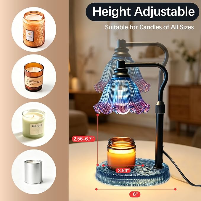 Candle Warmer Lamp with Timer Dimmable, Adjustable Candle Warmer Lamp for Jar Candles 3-Wick, Flameless Smokeless Candle Heater with 2 Bulbs, Home Decor Birthday Mothers Day for Women Mom