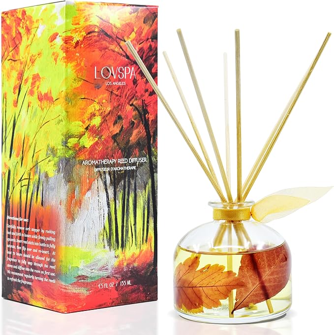 Reed Diffuser Set, Sugar & Spice Scented Oil Diffuser with Sticks, Home Fragrance Accessories for Bathroom Shelf Decor, Aroma Diffusers for Home or Office Fall Decor, USA Made