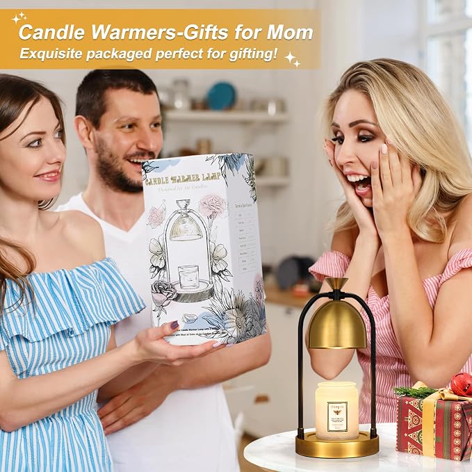Hong-in Gold Candle Warmer Lamp with Timer-Modern Room Decor Aesthetic Vintage, Gifts for Women,Dimmable Wax Melt Warmer for Scented Wax with 2 Bulbs