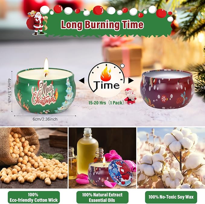 Christmas Candles Set - 4 Pack Christmas Candles Scented Gift Set, Christma Scented Candles Gift for Women, Aromatherapy Soy Candle for Home Scented, Winter Holiday Scented Candles