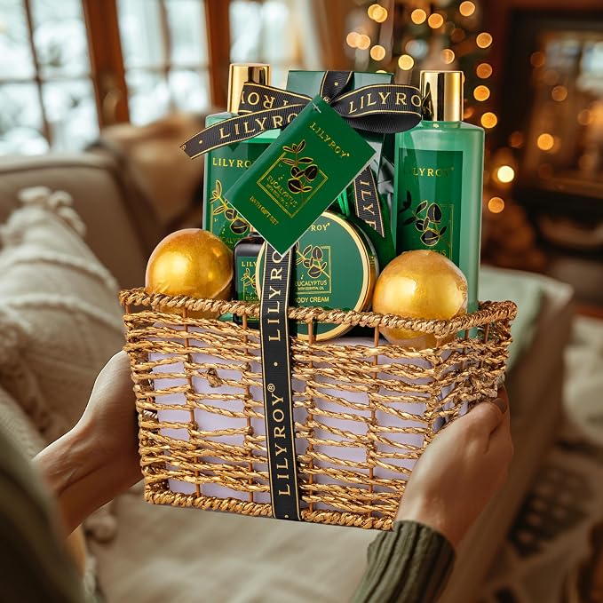 Bath and Body Gift Basket for Women & Men - 10-Piece Eucalyptus Spa Gift Basket for Women & Men, Ideal Gifts for Valentines Day, Fathers Day, Mothers Day, Birthday, Christmas Gift for Her & Him