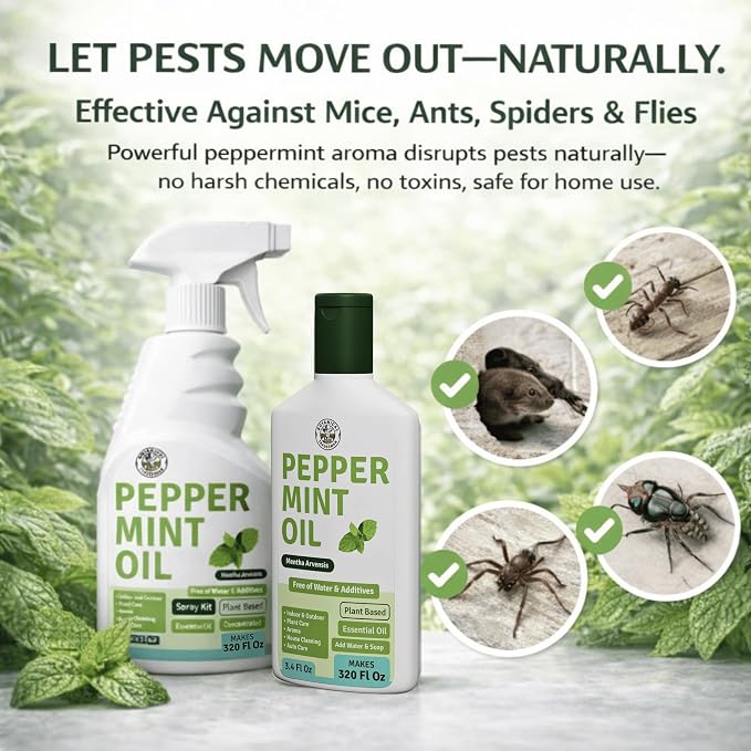 Peppermint Oil Spray -Makes 320 Fl Oz(20 Refills) -DIY Kit |Essential Oil Extract(Mentha Arvensis) Indoor & Outdoor Multi Purpose