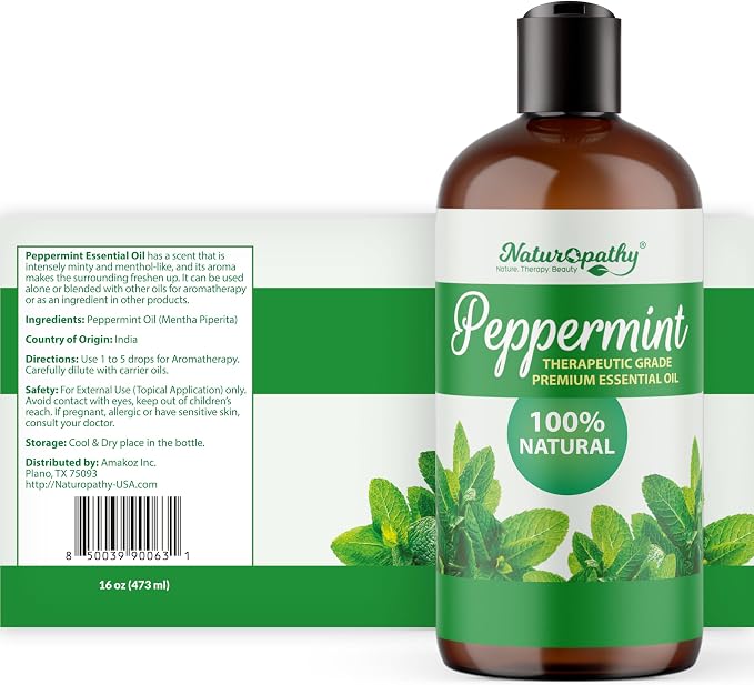 Naturopathy Peppermint Essential Oil, Therapeutic Grade, Premium Quality Perfect for Aromatherapy (16oz, Peppermint)