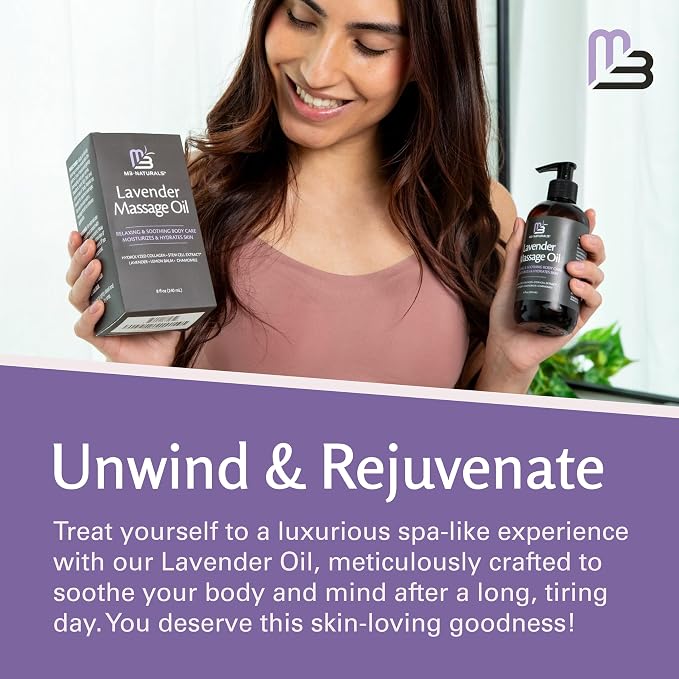 Lavender Sensual Massage Oil with Collagen and Stem Cells, Skin Tightening Therapy for Bum, Thighs, and Belly, Fast-Absorbing Cellulite Oil, 8 fl oz by M3