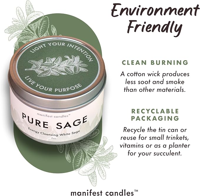 Manifest Candles, White Sage Candles for Cleansing House Negative Energy, 45 Hour Burn, Pure Sage Smudge Candle, Positive Energy Meditation Candle, Aromatherapy Candle, Spiritual Gifts, Healing Sage