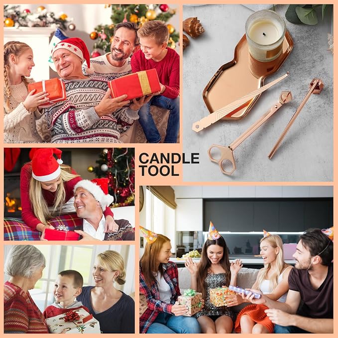 PATOISE 3-in-1 Candle Accessory Set, Wick Trimmer, Candle Snuffer, Wick Spoon, Stainless Steel Material Perfect for Candle Lovers(Rose Gold)