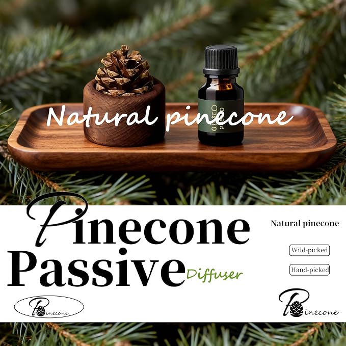 Passive Essential Oil Diffuser - Pinecone & Wooden Base Wood Diffuser for Essential Oils, Mini Aromatherapy Diffuser, Small Passive Diffusers for Home, Office, Desk & Car Decor (4)
