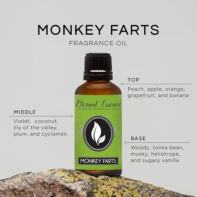 Eternal Essence Oils Monkey Farts 30ml Premium Fragrance Oil - for Candle, Soap Making, Aromatherapy, Diffusers, Home Care, & Humidifiers