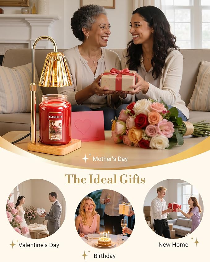 Marycele Candle Warmer Lamp with Timer for Yankee Candles, Adjustable Height Wax Melt Warmer, Birthday Gifts for Mom Women Sister, Vintage Amber Glass Lamp, Thanksgiving Decorations for Home Decor
