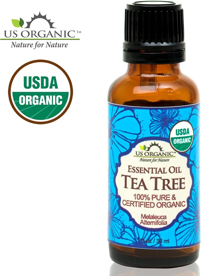 US Organic 100% Pure Tea Tree Essential Oil, Steam Distilled, USDA Certified Organic, for Hair, Skin, Scalp, Foot, Toenails, and More. Sourced from South Africa, Undiluted, Non-GMO (30 ml)