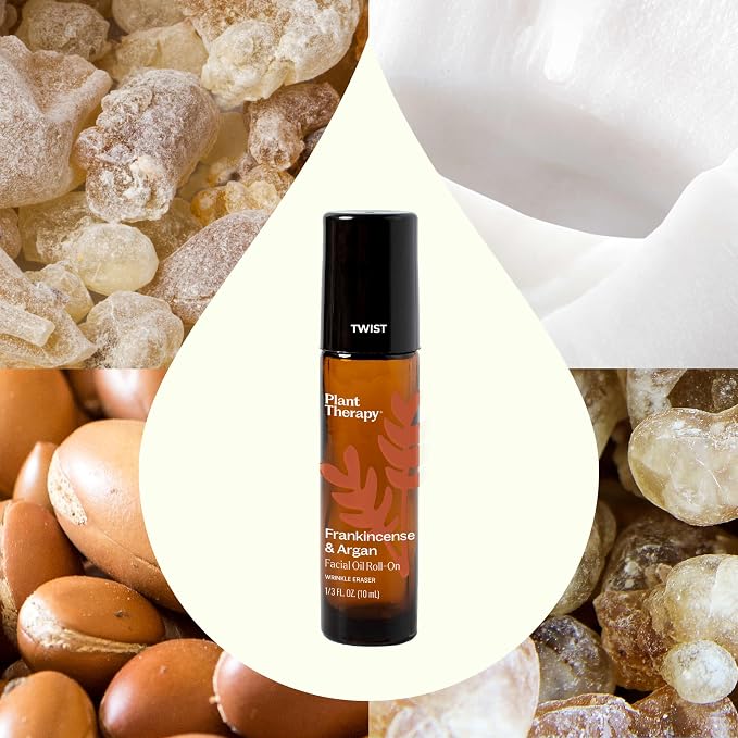 Plant Therapy Frankincense & Argan Facial Serum Roll-On, 10 mL (1/3 oz), Made with Frankincense Essential Oil & Argan Oil, Smoothes Wrinkles & Improves Skin Elasticity, Anti-Aging for Face & Skin