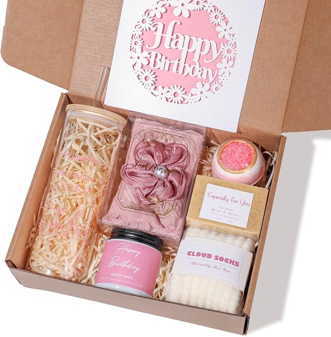 Birthday Gifts for Women, Happy Birthday Gift Set for Sister, Unique Gift Baskets for Mom, Funny Gift Ideas, Gift Box for Wife Best Friends Daughter Coworkers Aunt Teacher(Pink)