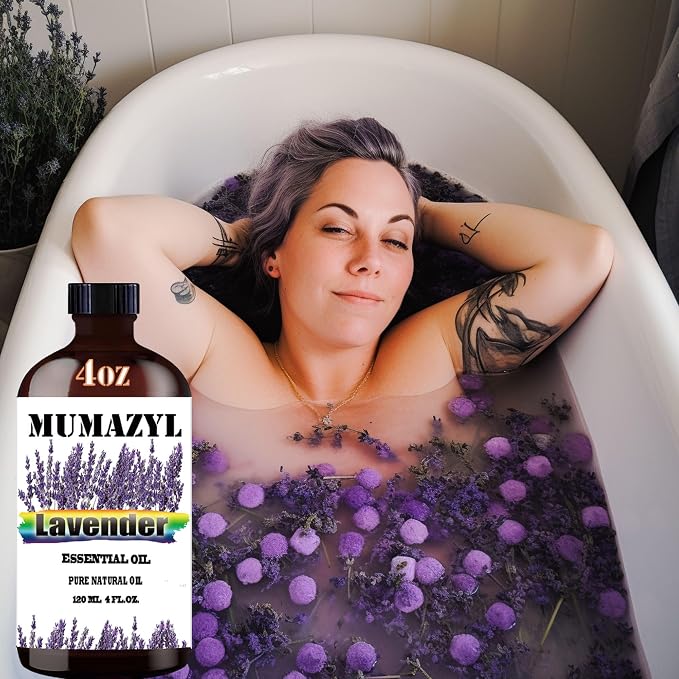Lavender Essential Oil, Lavender Oil 4 Fl Oz 120ML for Diffuser Humidifier Yoga Cleaning DIY Candle Soap Making MUMAZYL Essential Oils