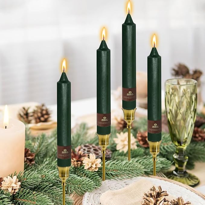Christmas Hunter Green Candle 9 Inch Tall Smokeless Taper Candles 4 Pack Unscented Dinner Candle for Christmas Festive, Halloween Thanksgiving Day Fall Home Decor
