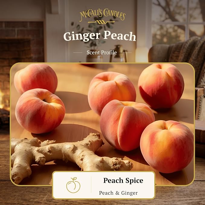 McCall’s Candles | Ginger Peach | 26 oz Scented Candle | USA-Poured | Vintage Rustic Jar with Carrying Handle | Sweet Peach, Brown Sugar & Ginger Spice Fragrance
