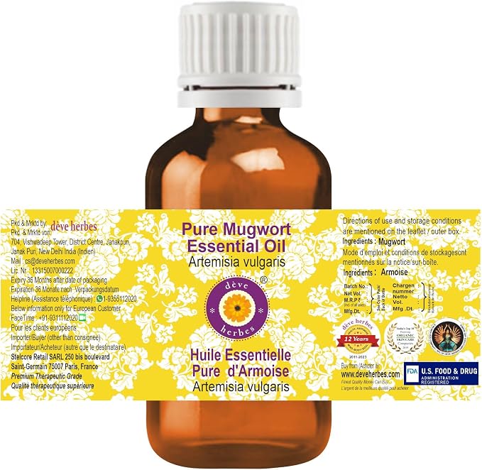 Deve Herbes Pure Mugwort Essential Oil (Artemisia vulgaris) Steam Distilled (Pack of Three) 100ml X 3 (10 oz)