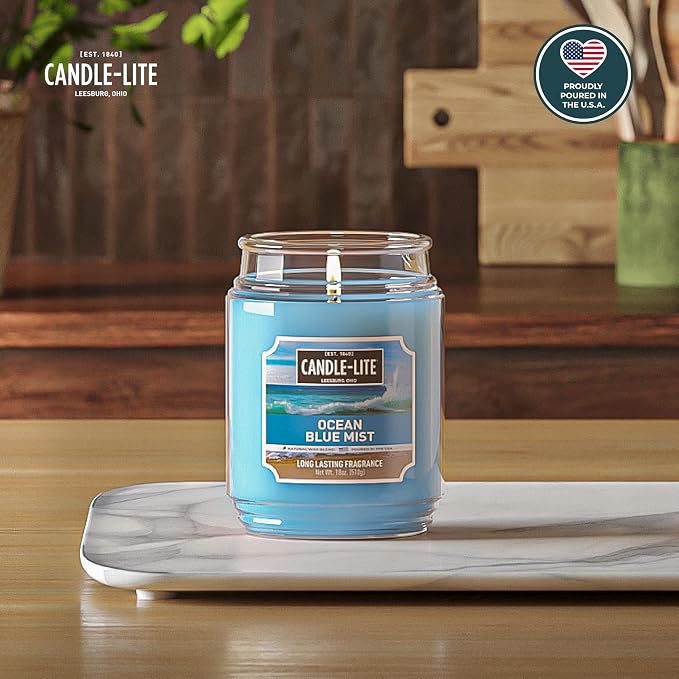 Candle-lite Scented Candles, Ocean Blue Mist, 18 oz Jar, Proudly Poured in The USA, Aromatherapy Candle, Single-Wick with 110 Hours of Burn Time, Perfect for Creating a Relaxing Ambiance