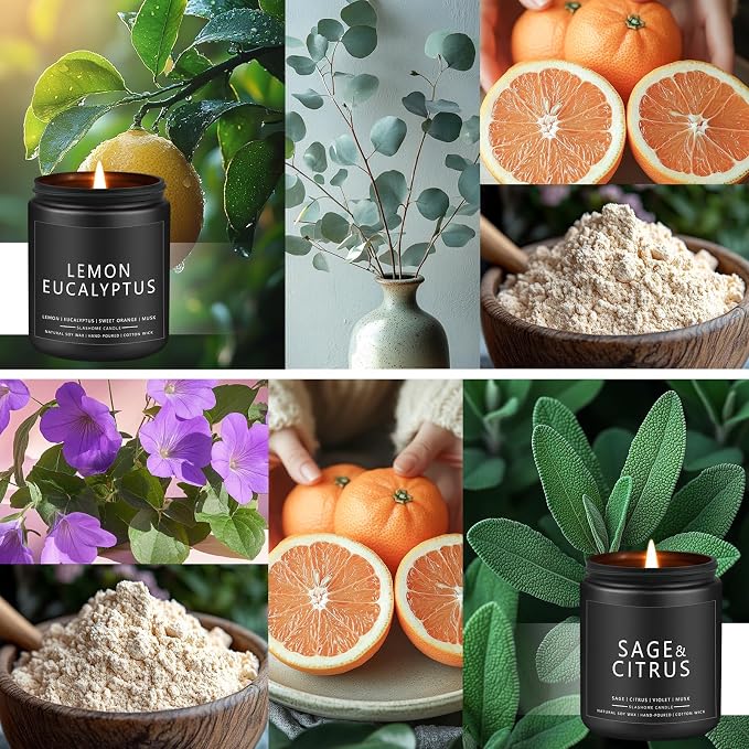Citronella Candles Outdoor, Scented Candles Soy Jar Candle for Outdoor Patio Indoor Home Scented - Citronella/Lemon Eucalyptus/Lemongrass/Sage & Citrus, Gifts for Father Dad & Men (7oz - 4 Pack)