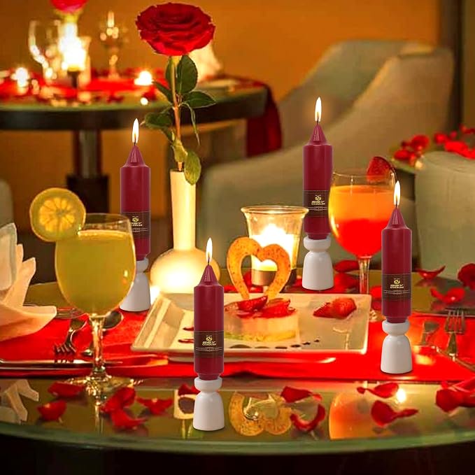 5 Inch Short Taper Candle Red Unscented Tapered Candles 4 PCS Smokeless Candle for Christmas Dinner Home Decoration