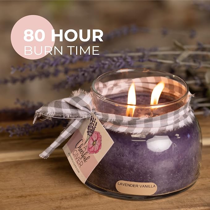 A Cheerful Giver - Lavender Vanilla Mama Scented Glass Jar Candle (22oz) with Lid & True to Life Fragrance Made in USA