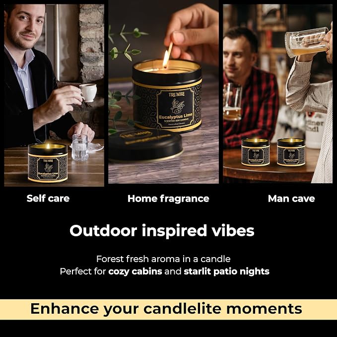 Eucalyptus Candle with Lime Strong Scented Soy Candel Clean Non Toxic Velas Aromáticas for Home Pack of 1 Gift for Fall Christmas Holidays