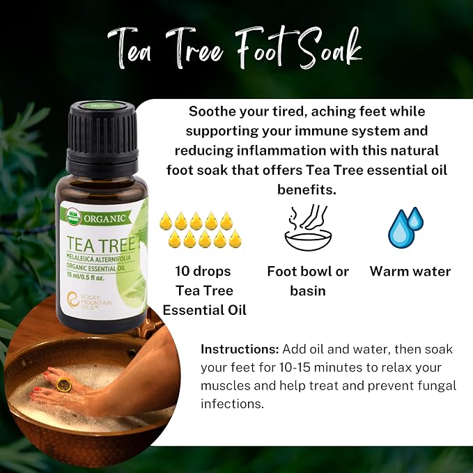 Rocky Mountain Oils Organic Tea Tree Essential Oil - 100% Pure, Undiluted, Natural Aromatherapy Oil for Skin, Hair & Diffuser, Therapeutic Grade for Hair Care, Massage and Humidifiers, USDA