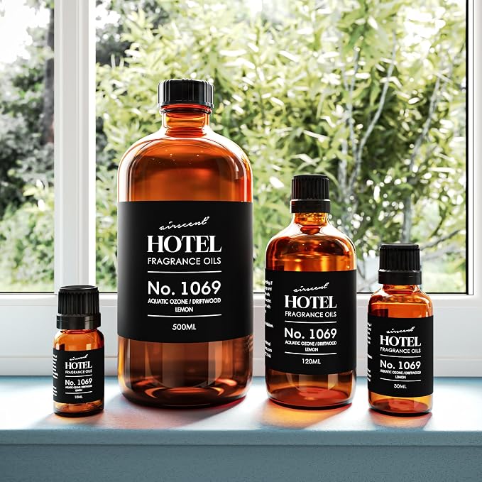 AirScent Hotel Diffuser Oil No. 1069 - Aquatic Ozone, Driftwood, Lemon - Premium Fragrance Oil for Ultrasonic and Waterless Diffusers and Crafting - 500 mL, 16.9 fl oz Glass Bottle