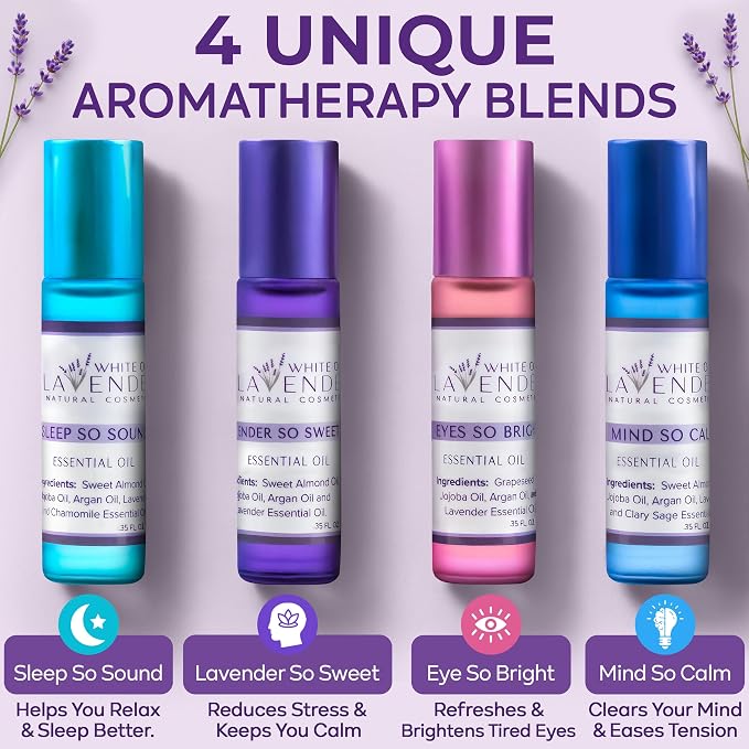 4 Pcs Roll On Essential Oils Set - Essential Oil Roll On Set for Relaxation & Sleep Aid, Essential Oil Roller Set Travel Size 0.35 fl oz