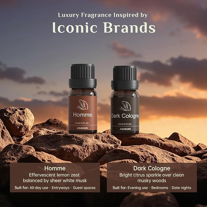 ASAKUKI Men Essential Oils Set for Diffuser, Father's Day & Birthday Gift for Men, 6×10ml Cologne-Inspired Fragrance Oils for Diffusers – Elegant, Clean, and Confident Scents