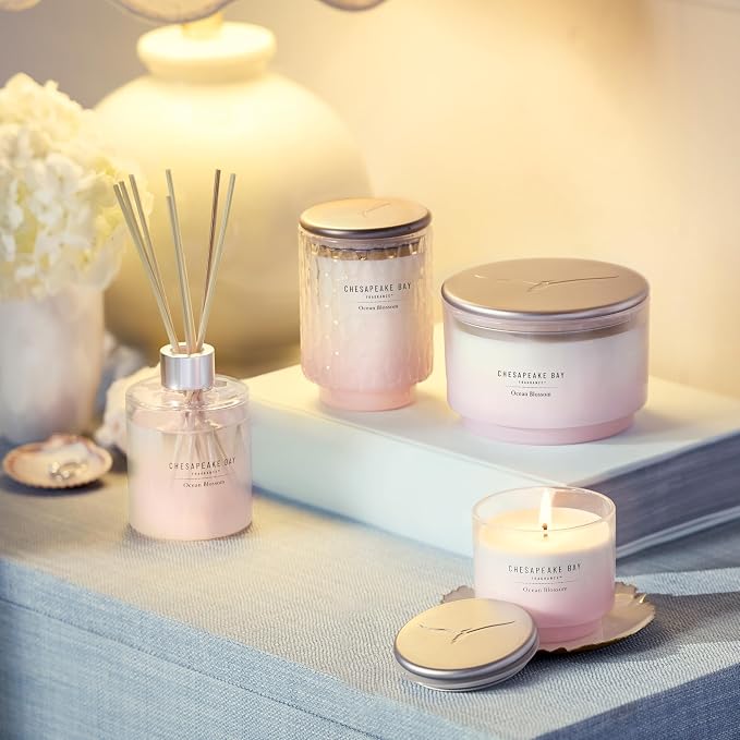 Chesapeake Bay, 8oz Ocean Blossom Scented Candle, Mood Evoking Fragrance, Textured Sea Glass-Inspired Jar, Premium Soy Blend Wax with Essential Oils, Coastal Fragrance for Home Décor or Gifting