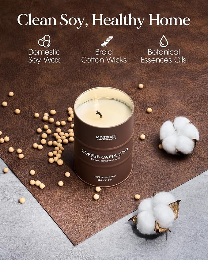 M&SENSE Coffee Cappuccino Scented Candles, Christmas Soy Wax,Christmas Decor Candle 11.3oz 70 Hours Long Lasting Burning, Strong Coffee Aroma Candle Unique Housewarming Appreciation Gifts