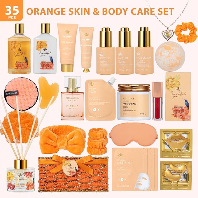 Gifts for Women, Gifts Basket for Women, 35 Pcs Bergamot & Rose Bath & Body Gift Basket Set, Face Skin Care Set, Self Care Set, Home Spa Basket, Christmas, Birthday, Valentine, Anniversary, Mom