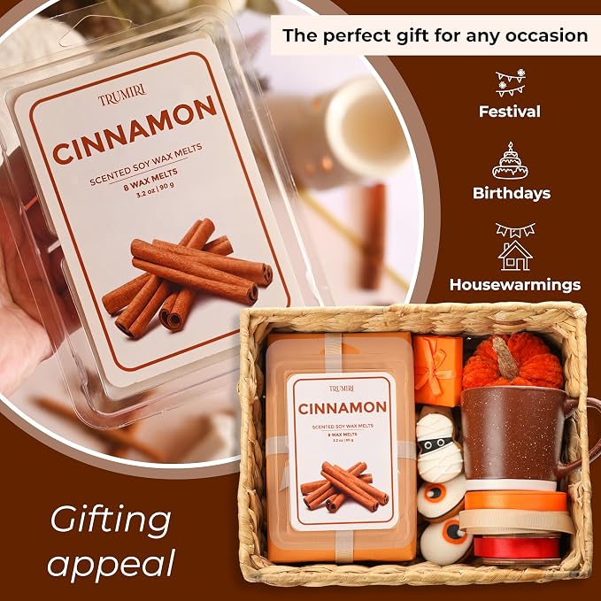 TRUMIRI Cinnamon Scented Wax Melts - Made with Non Toxic Soy Wax and Essential Oils - Long Lasting Strong Scent Pet Safe Candle Wax Cubes Tarts for Warmers - Fall Christmas