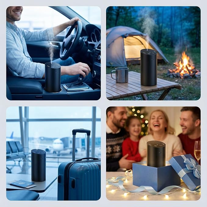 Car Diffuser, Waterless Essential Oil Diffuser with 2000mAh Battery & Timer, Adjustable Mist Cordless Aromatherapy for Car, Portable Air Freshener with Premium Aluminum Alloy & Type-C Charging (Black)