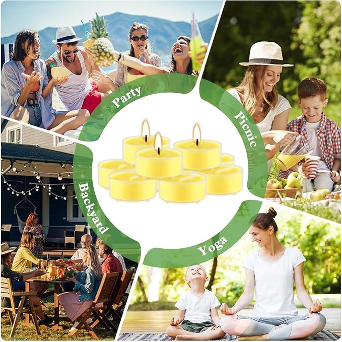 Fclayvts 3.5-Hour 50Pack Citronella Tealight Candles, Outdoor and Indoor Summer Scented Candle,Natural Soy Wax Candle for Home Patio Garden Yard Balcony,BBQ Birthday Emergency.