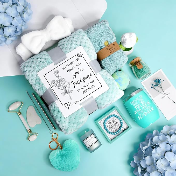 Self Care Gifts Baskets Women, 16PCS Get Well Soon Gift Box Relaxing Spa Set Care Package for Birthday, Valentines Day, Mothers Day, Christmas Gifts for Mom Girlfriend Sister Wife Grandma (Blue)