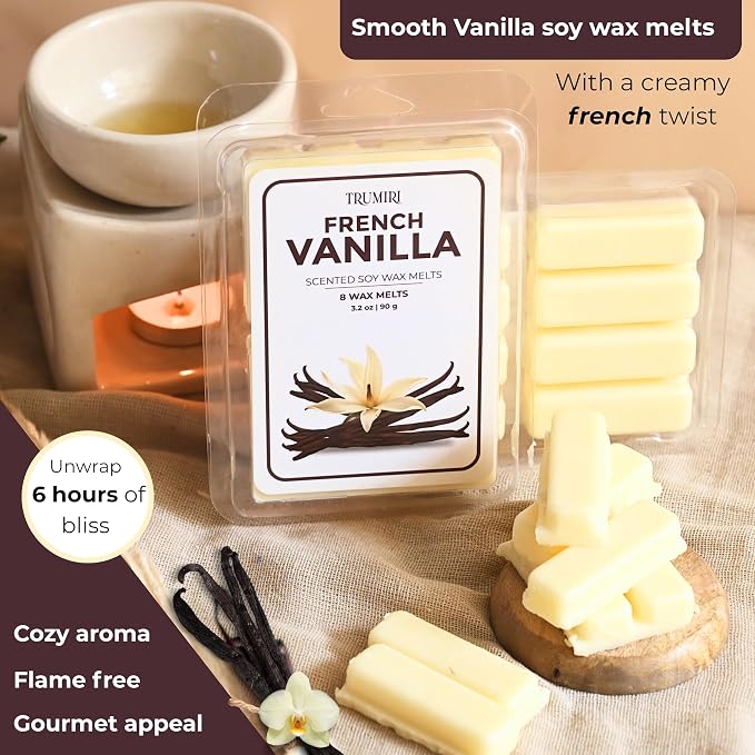 TRUMIRI French Vanilla Scented Wax Melts - Made with Non Toxic Soy Wax and Essential Oils - Long Lasting Strong Scent Pet Safe Candle Wax Cubes Tarts for Warmers - Fall Christmas