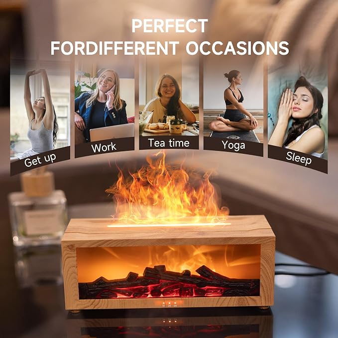 TMEHM Fireplace Flame Air Diffuser Humidifier,7 Colors Aromatherapy Essential Oil Diffuser,Ultrasonic Aroma Humidifier with Timer for Home,Bedroom,Office,Yoga